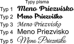 Typy písma na gravírovanie menovky na dvere (typ 1 až 5)