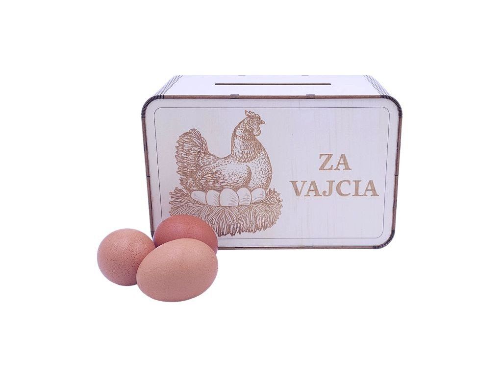 Drevená pokladnička s gravírovaným motívom Za vajcia