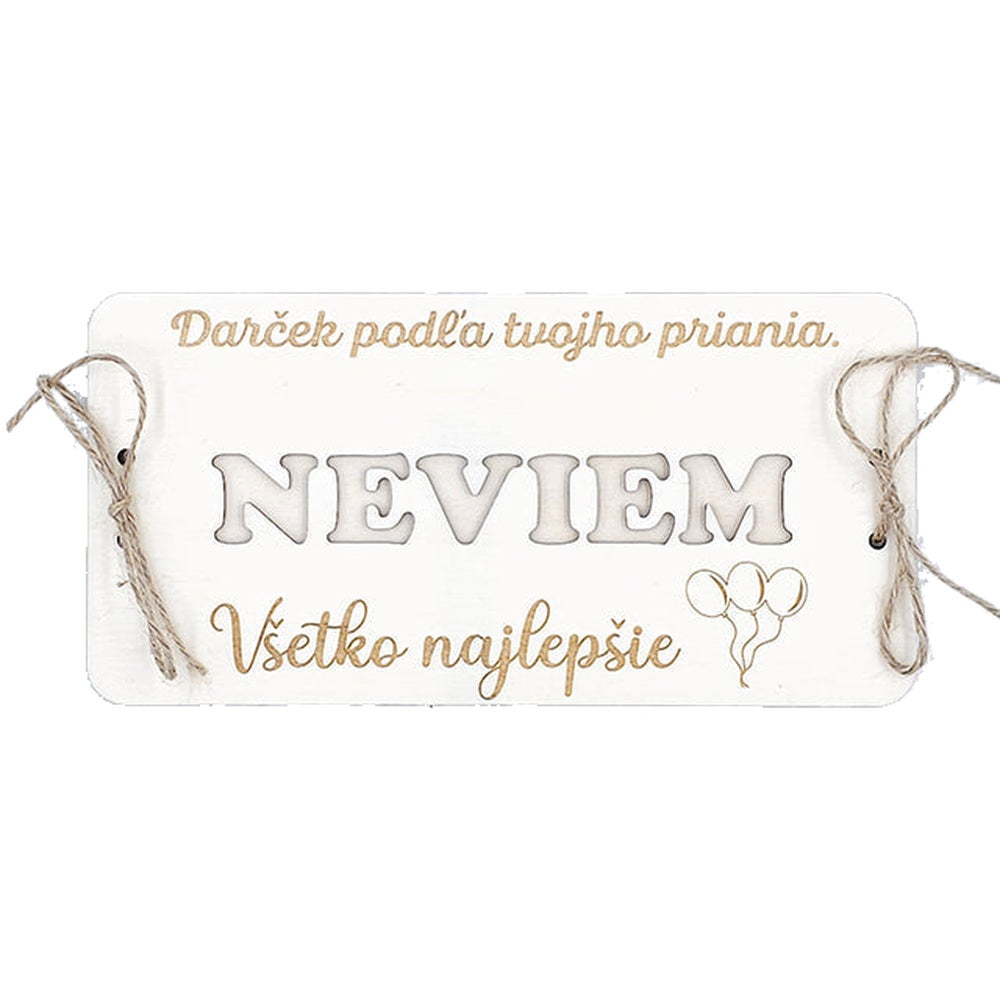 Drevená obálka na peniaze s nápisom NEVIEM, balónikmi a jutovým špagátikom